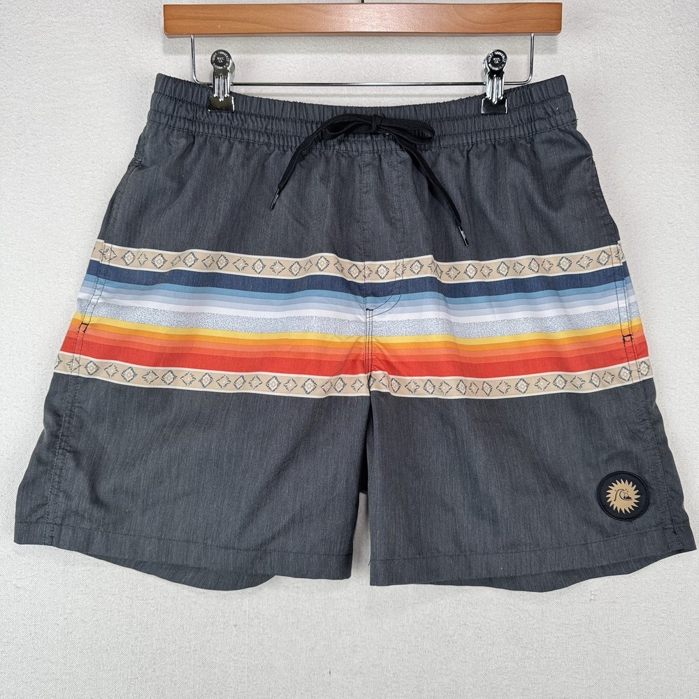Quicksilver Sun Faded Volley Shorts Swim Men's L 30x6 Gray Tribal Stripe